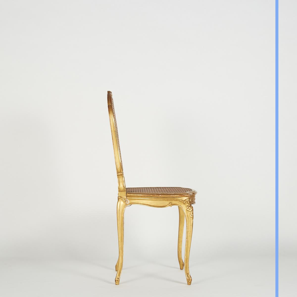 Chaise cann&eacute;e en bois sculpt&eacute; dor&eacute;, XIXe-photo-1