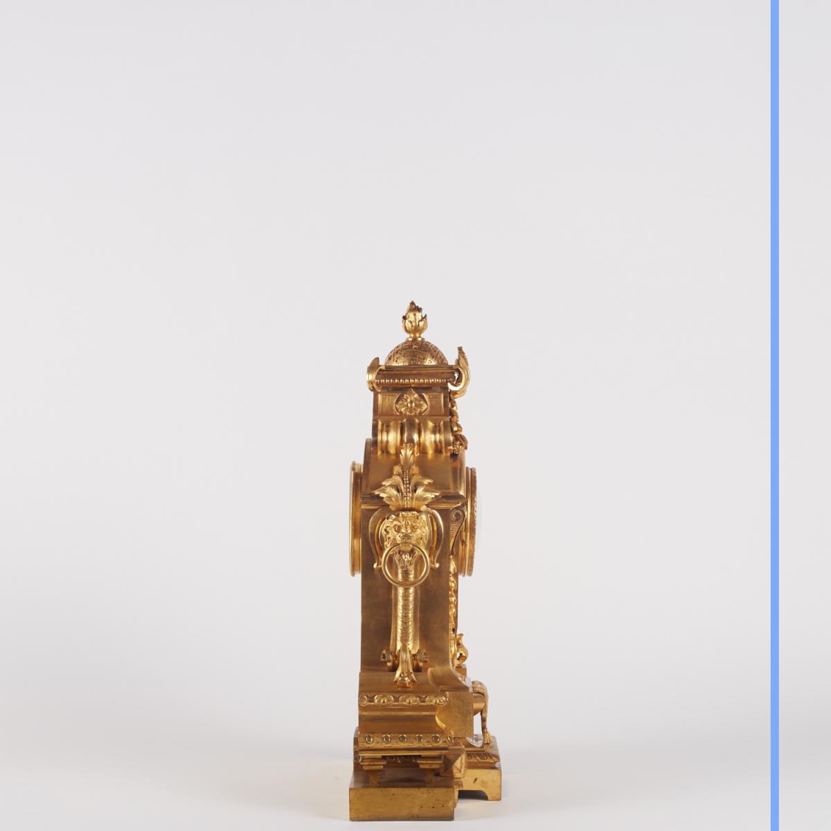 Pendule en bronze doré et plaque de porcelaine, XIXe-photo-3