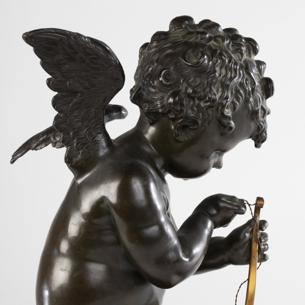 Ch. Gautier, Eros r&eacute;parant son arc, bronze &agrave; patine brune,  XIXe -photo-4