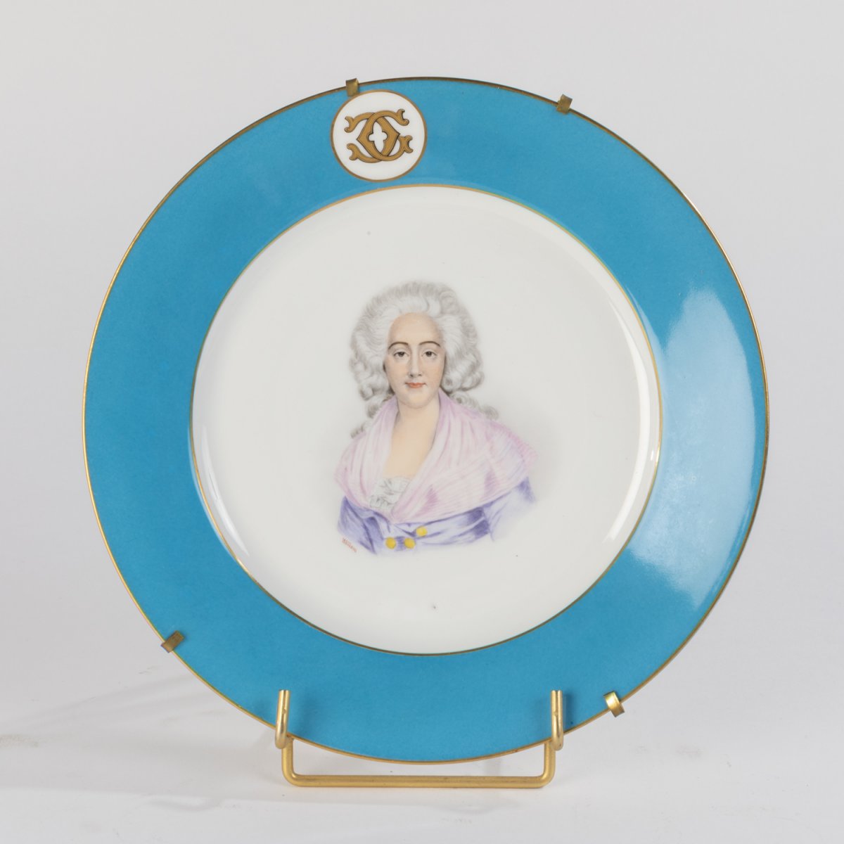 S&eacute;rie de six assiettes d&eacute;coratives en porcelaine de S&egrave;vres aux portraits de nobles femmes, XIXe-photo-6