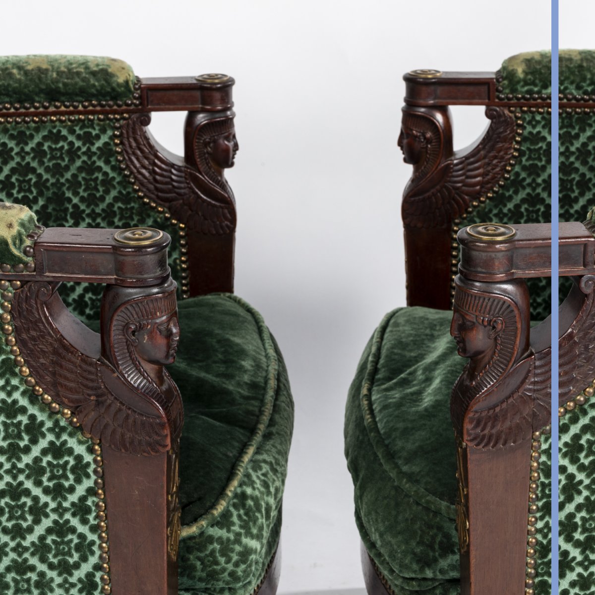 Salon Empire aux sphinges ailées composé de deux bergères et de deux fauteuils, XIXe-photo-6