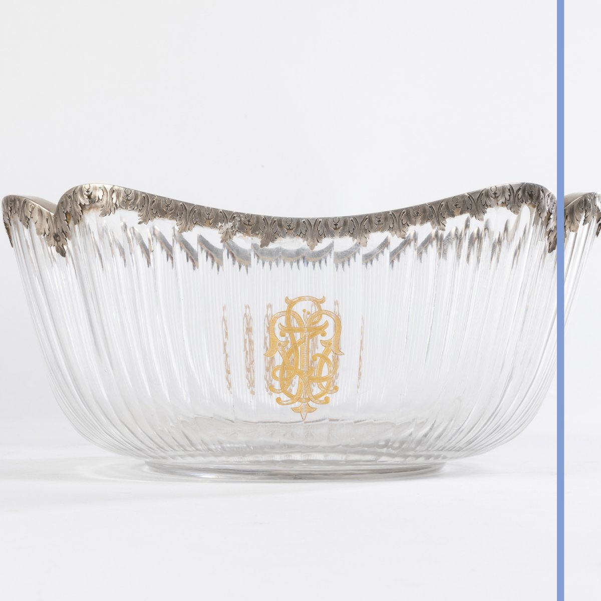 Coupe en cristal taillé bordée d'argent ciselé, XIXe-photo-2