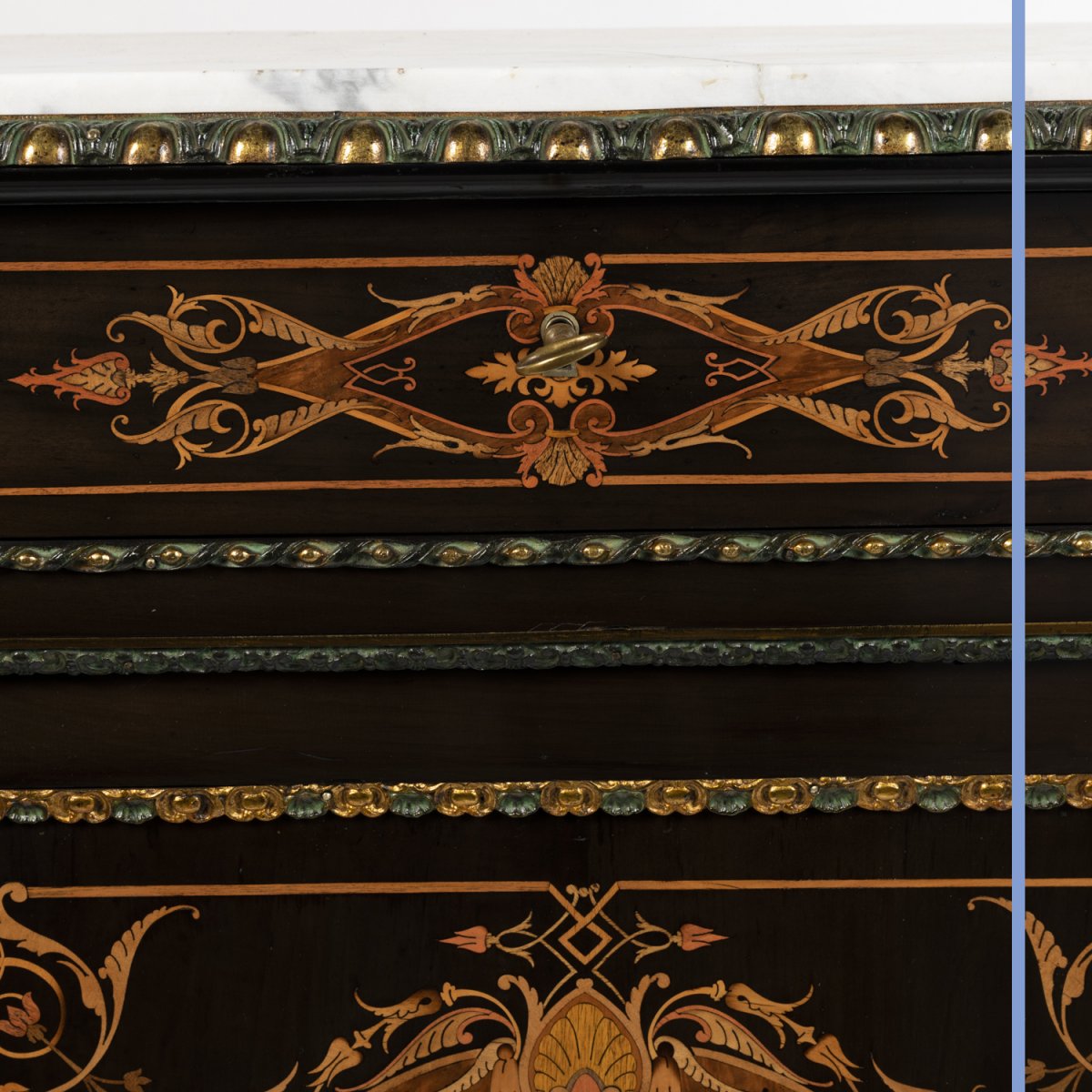 Meuble &agrave; hauteur d&#039;appui en marqueterie de bois pr&eacute;cieux, XIXe-photo-4