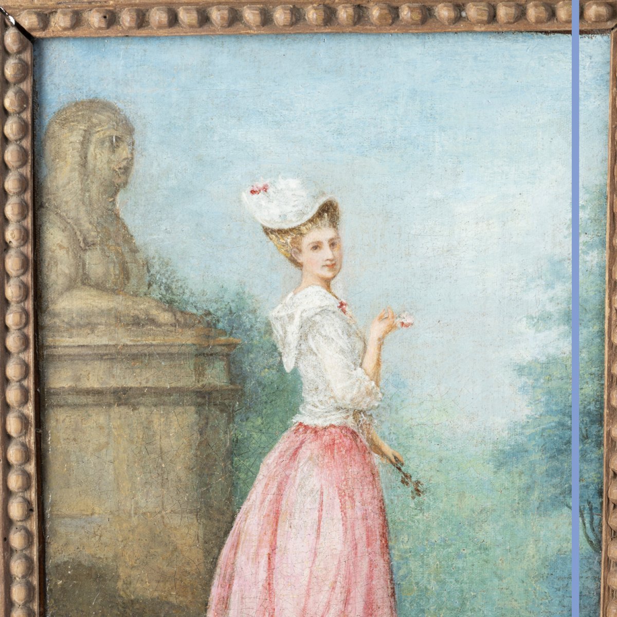 École Française, portait de jeune femme dans un parc, huile sur panneau, XIXe-photo-4