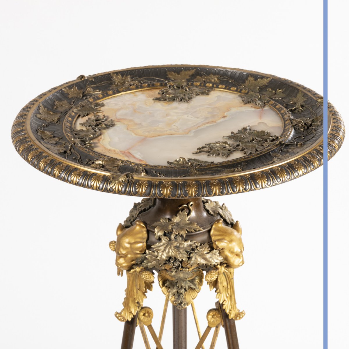 Eugène Cornu (?-1875), guéridon tripode en bronze polychrome et onyx, XIXe-photo-4
