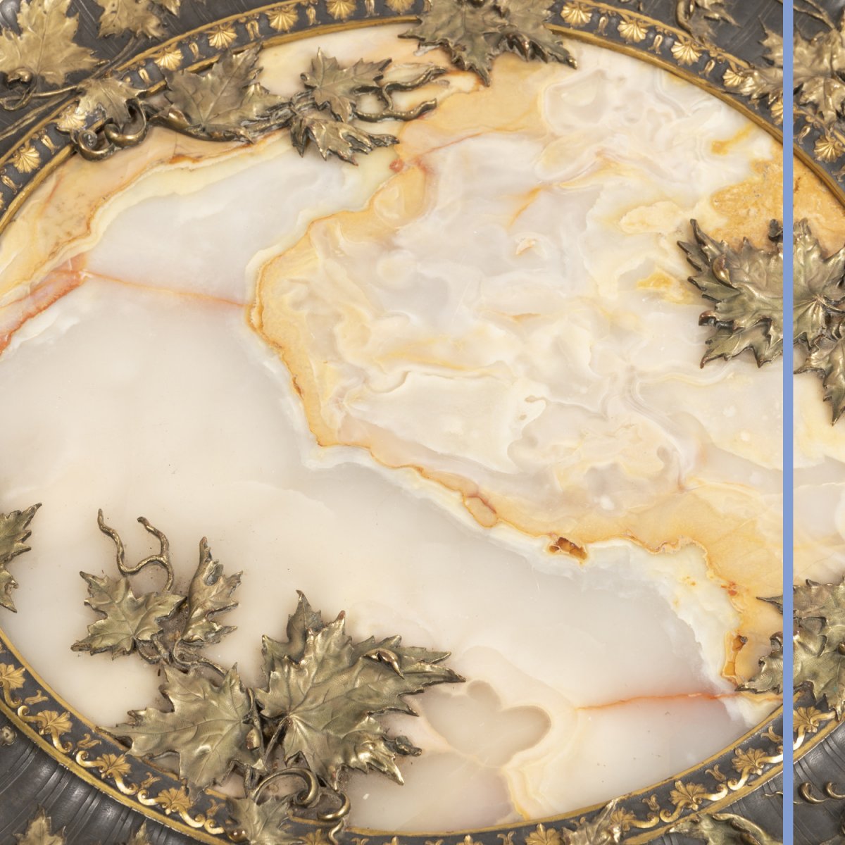 Eugène Cornu (?-1875), guéridon tripode en bronze polychrome et onyx, XIXe-photo-2