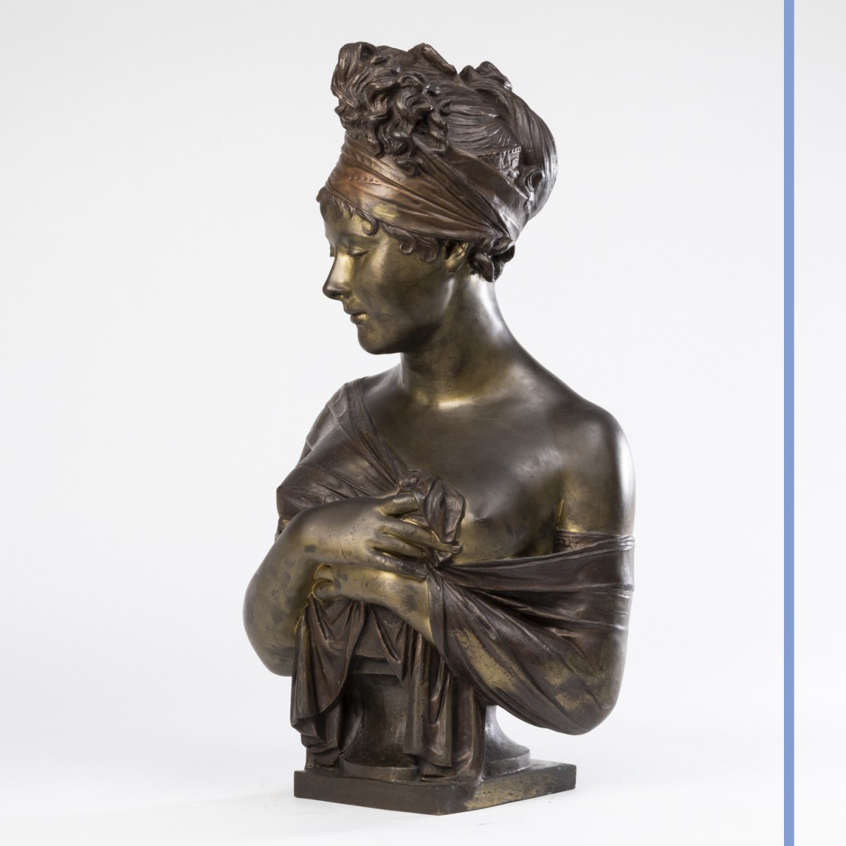 According To Joseph Chinard (1756-1813), Bust Of Madame Récamier, Bronze, 19th Century-photo-2