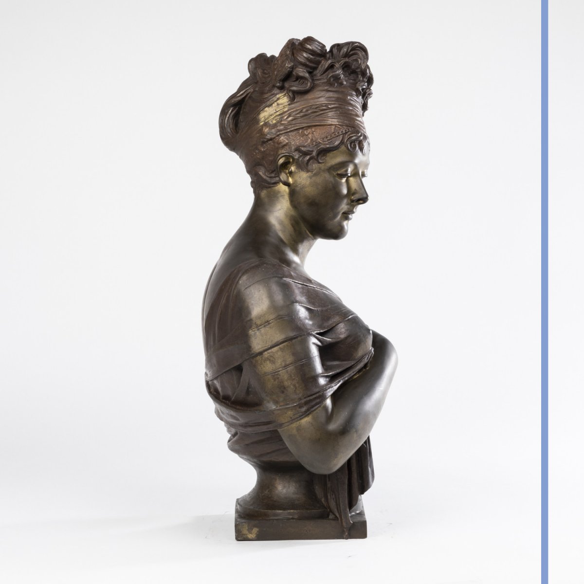 According To Joseph Chinard (1756-1813), Bust Of Madame Récamier, Bronze, 19th Century-photo-1