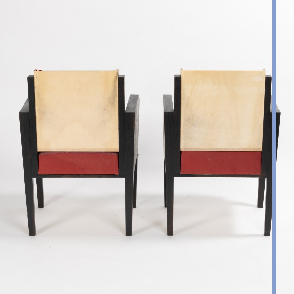 Paire de fauteuils en bois laqué noir, XXe-photo-4