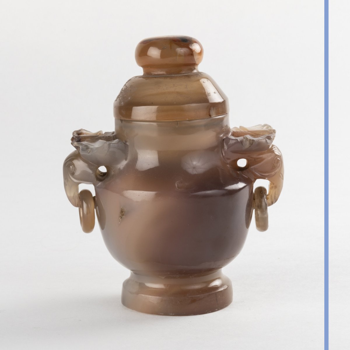 Chine, vase couvert &agrave; deux anses en agate brune sculpt&eacute;e, XIXe-photo-4