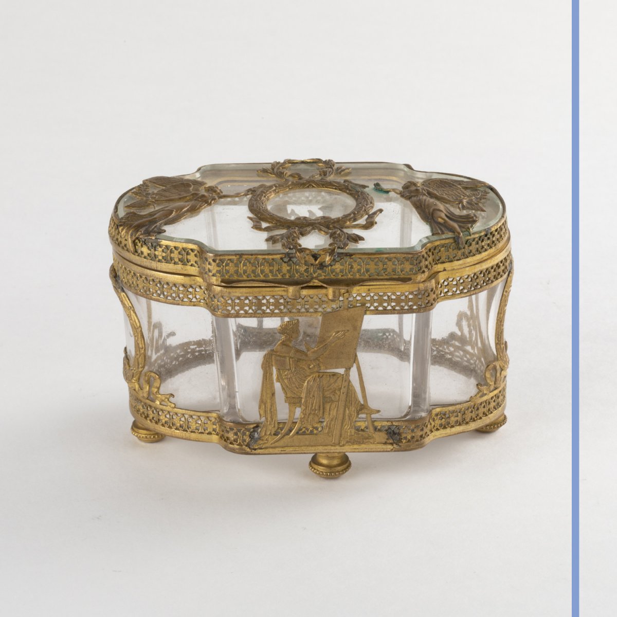 Coffret &agrave; bijoux de style Empire en verre et cuivre cisel&eacute;, XIXe-photo-4