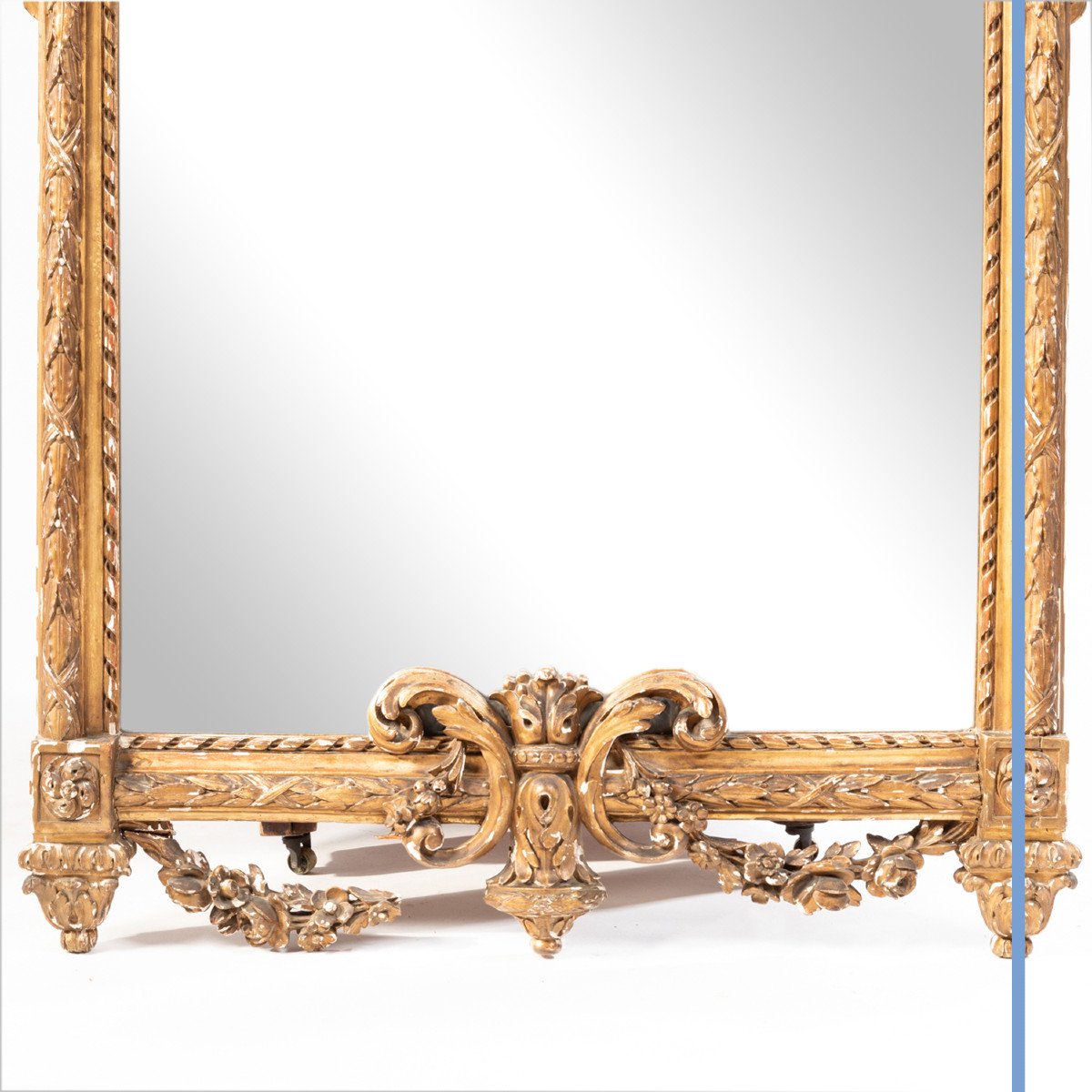 Miroir en bois doré sculpté à décor d'oiseaux et de guirlandes de fleurs, XIXe-photo-2