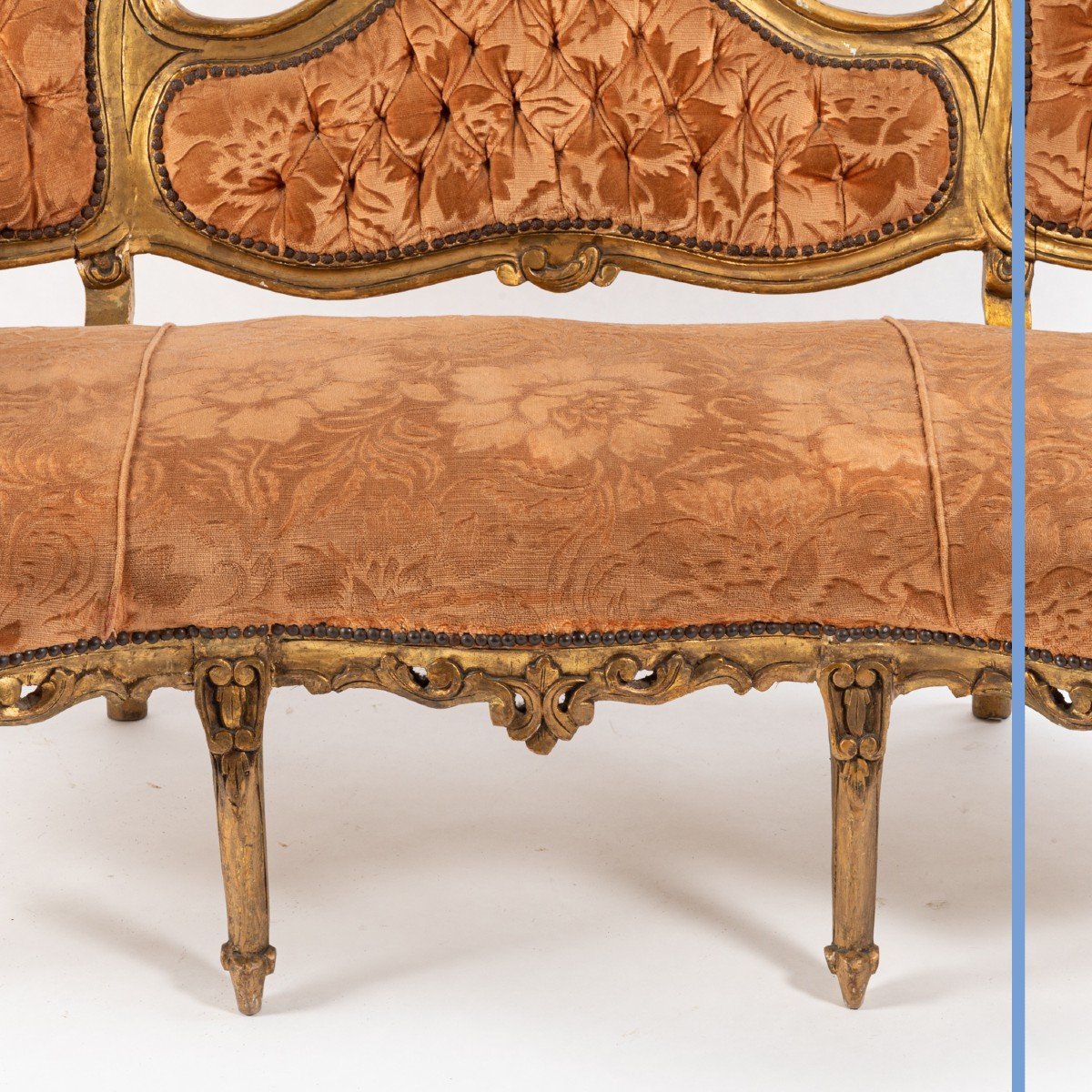 Salon composé d'une banquette et 4 fauteuils en bois doré, XXe-photo-2