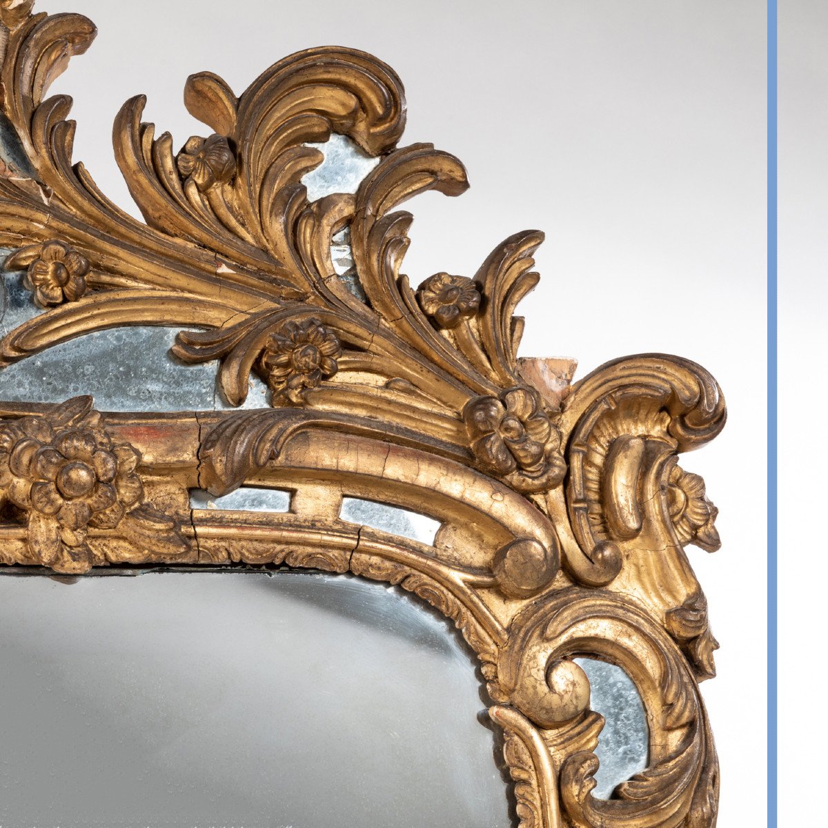 Miroir de style Louis XV en bois et stuc sculpté et doré, XIXe-photo-4