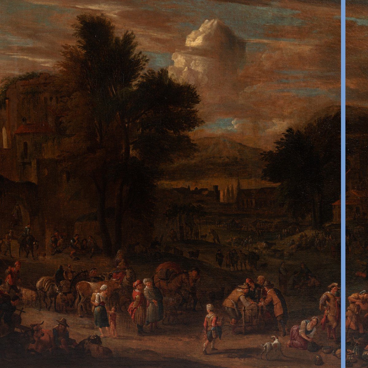 Attribué à Pieter Bout (1658-1719) et Adriaen Frans Van Bondewyns (1644-1711), « Paysans et orientaux au marché », XVIIIe-photo-3