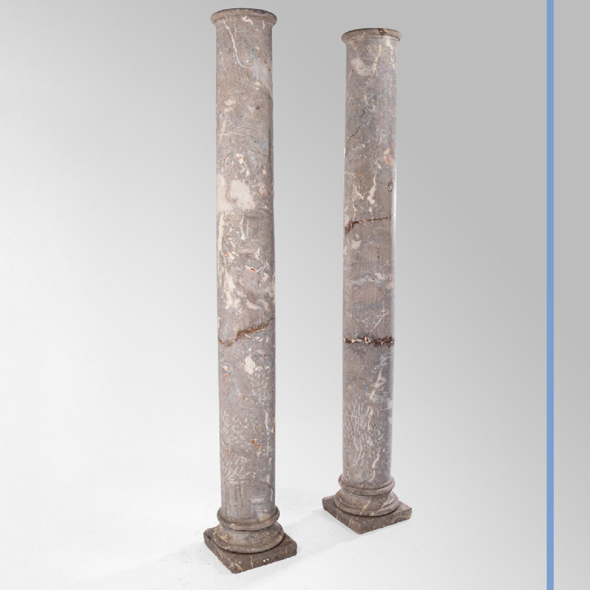 Paire de colonnes doriques en marbre gris vein&eacute;, XIXe-photo-2