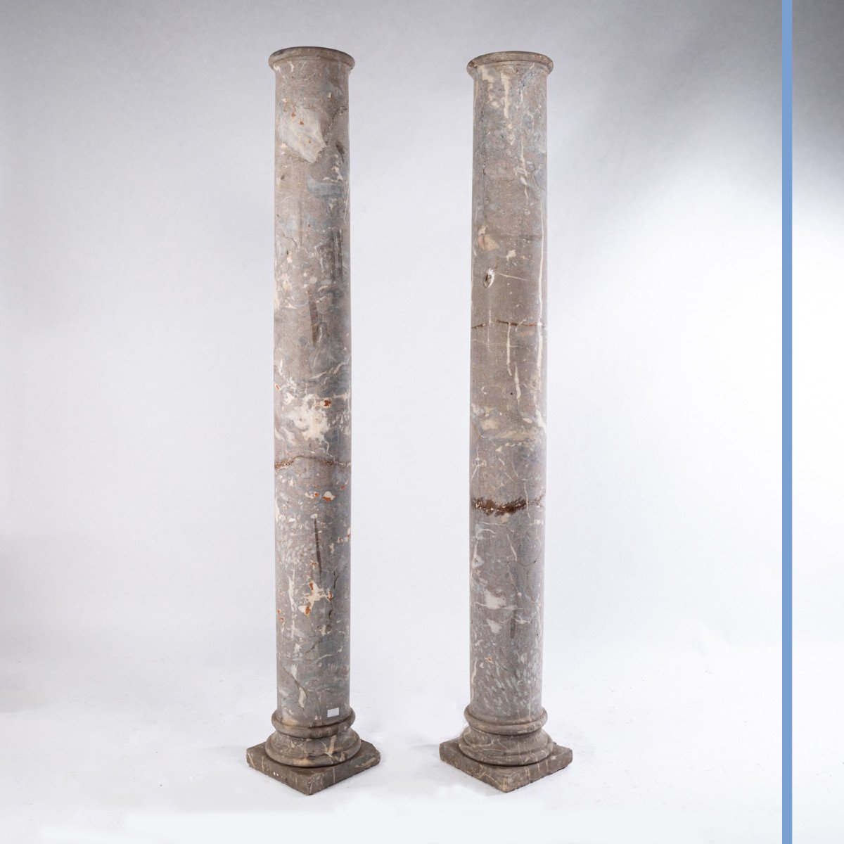 Paire de colonnes doriques en marbre gris vein&eacute;, XIXe-photo-3