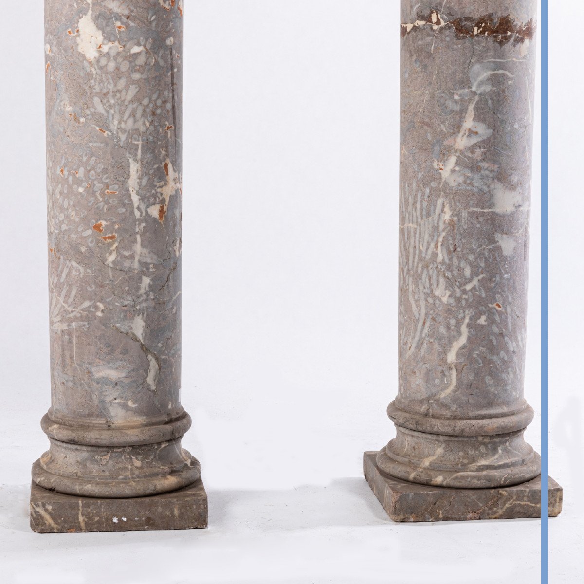 Paire de colonnes doriques en marbre gris vein&eacute;, XIXe-photo-3