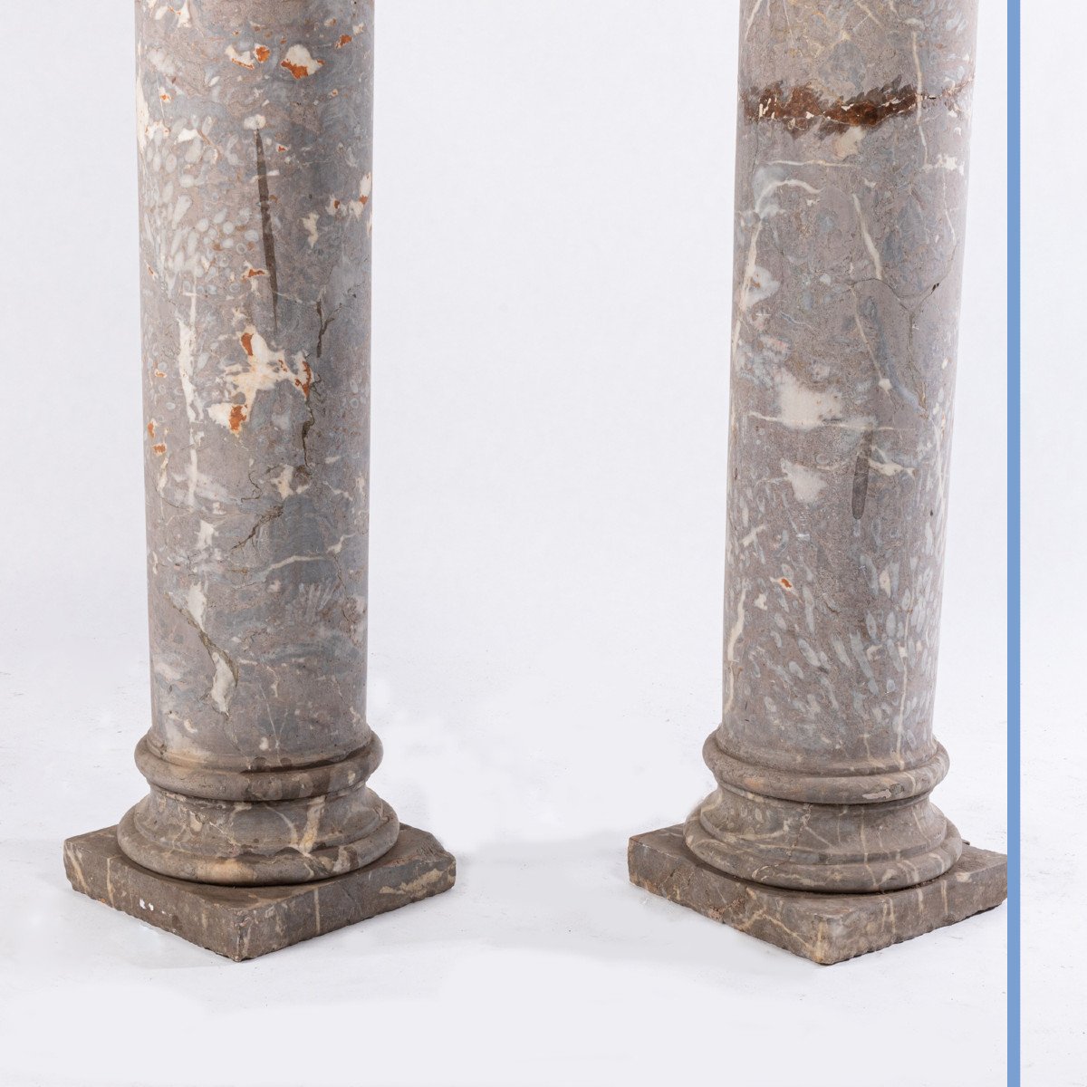 Paire de colonnes doriques en marbre gris vein&eacute;, XIXe-photo-4