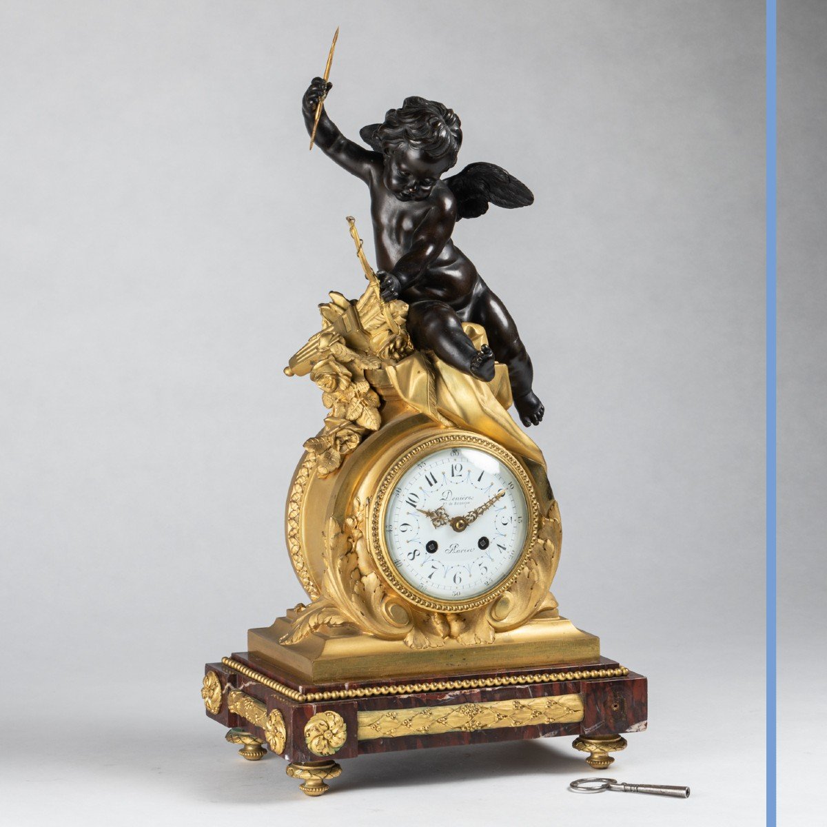 Guillaume Deni&egrave;re (1815-1901), pendule au Cupidon en bronze &agrave; patine brune et bronze dor&eacute;, XIXe-photo-2