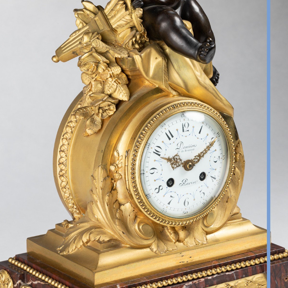 Guillaume Deni&egrave;re (1815-1901), pendule au Cupidon en bronze &agrave; patine brune et bronze dor&eacute;, XIXe-photo-4