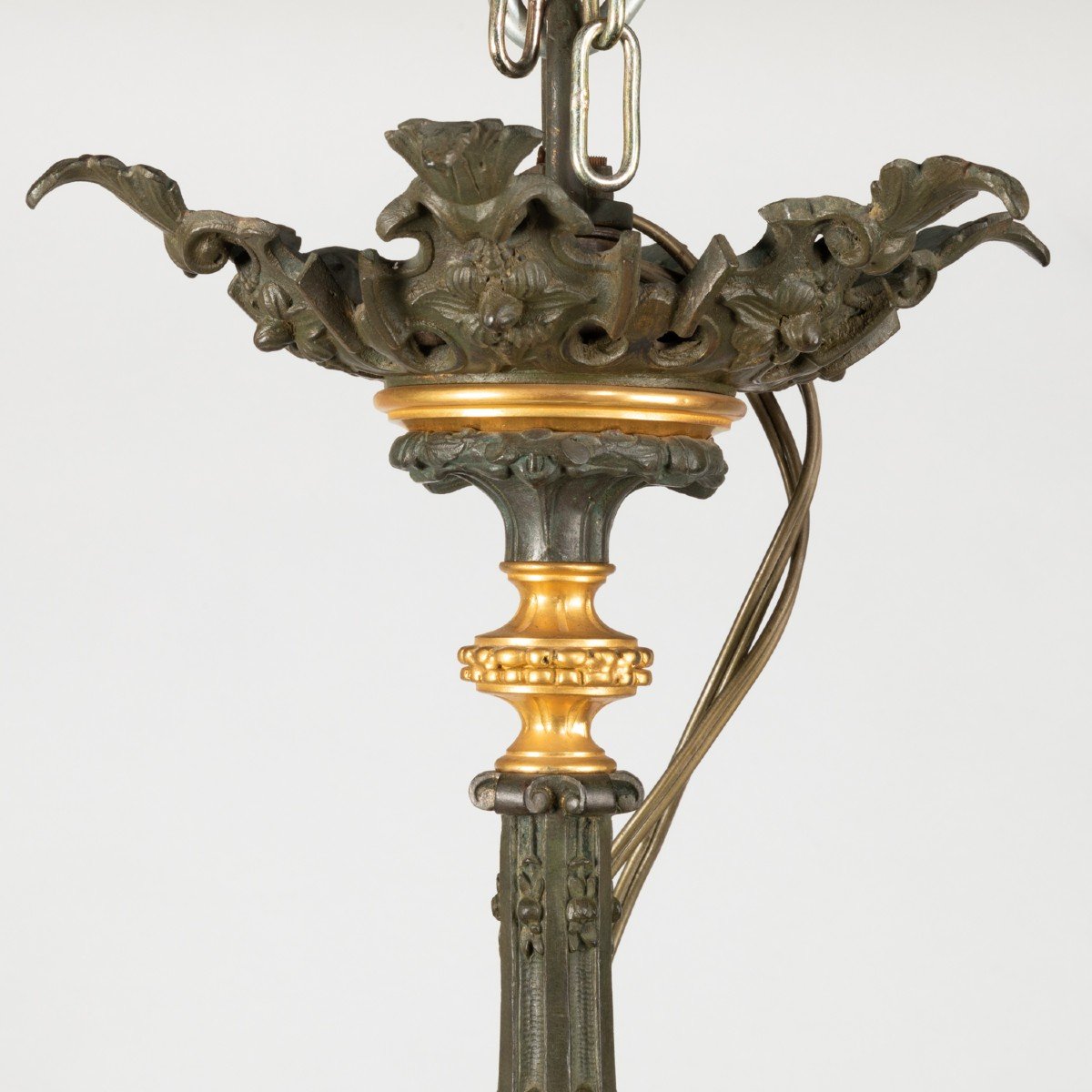 Lustre en fonte de fer et bronze doré néo-renaissance, XIXe-photo-2