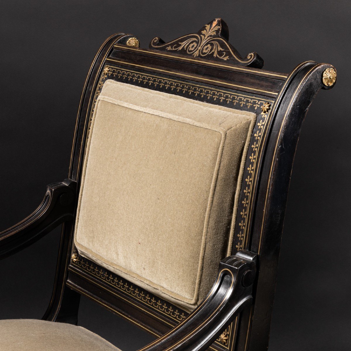 Paire de fauteuils Napol&eacute;on III en bois noirci et bronze dor&eacute;, XIXe-photo-3