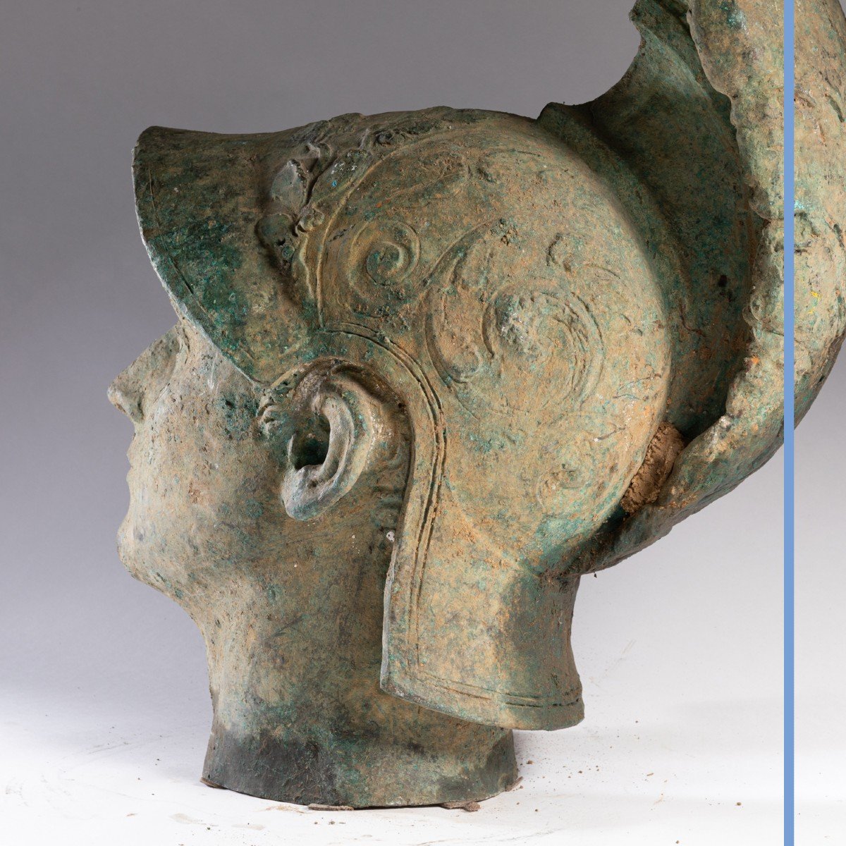 Importante tête de guerrier ou Mars en bronze, XIXe-photo-4