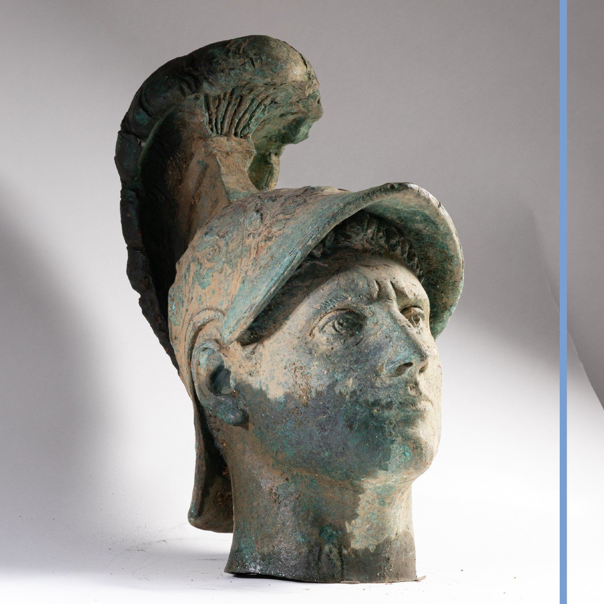 Importante tête de guerrier ou Mars en bronze, XIXe-photo-2