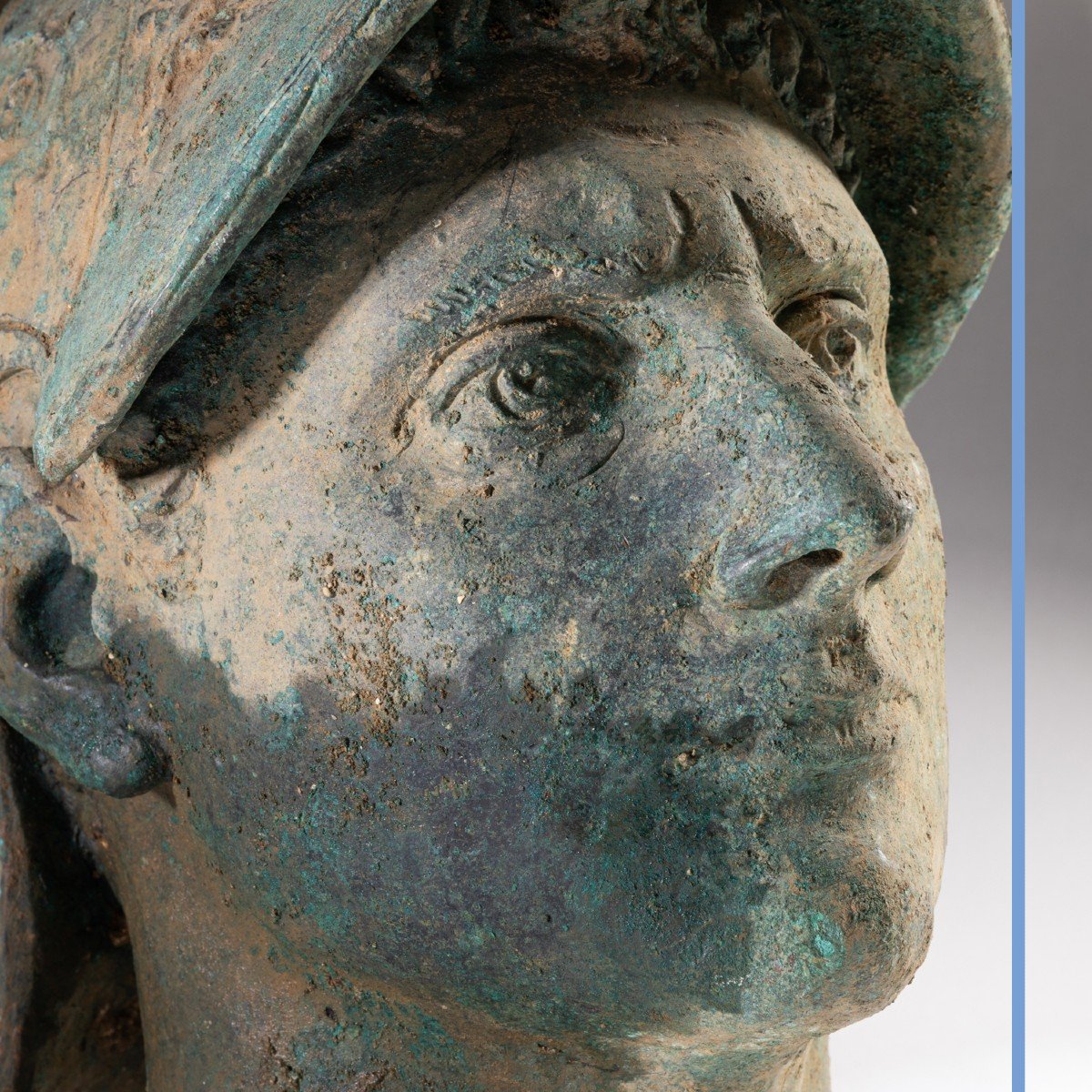 Importante tête de guerrier ou Mars en bronze, XIXe-photo-4