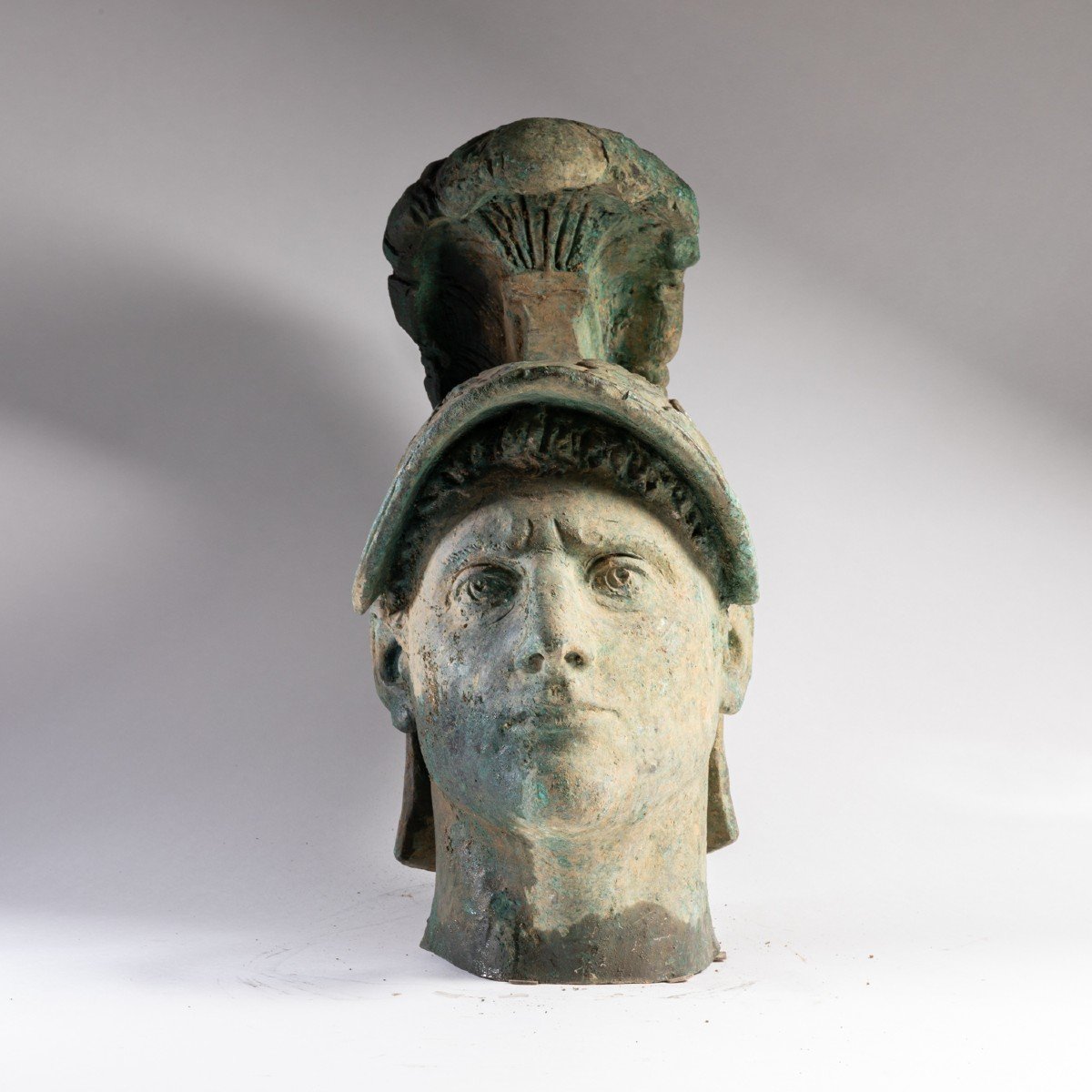 Importante tête de guerrier ou Mars en bronze, XIXe