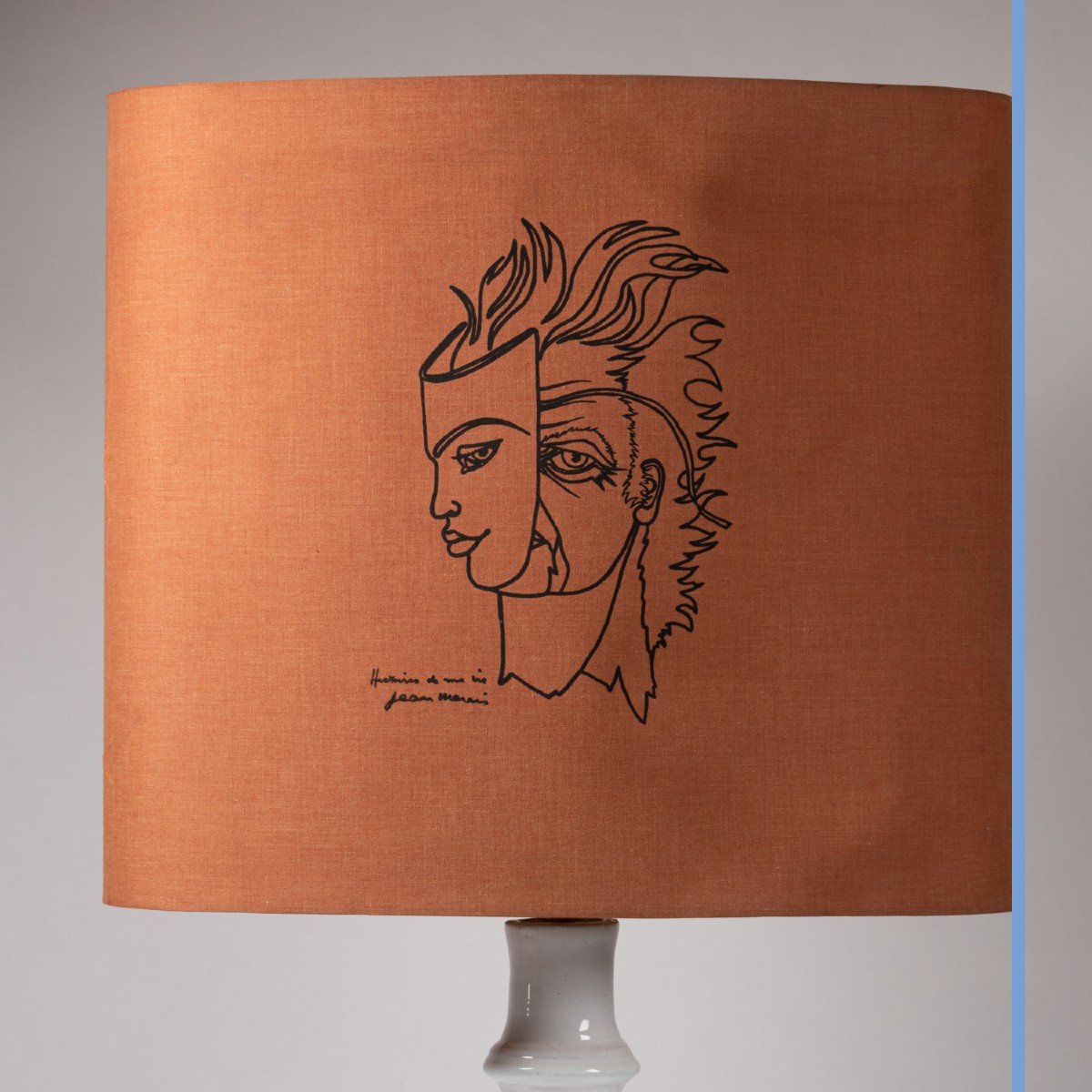 Jean Marais (1913 - 1998), lampe "Histoire de ma vie", céramique et tissu, XXe-photo-4