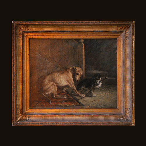 Huile sur toile "Chiens jouant", XIXe