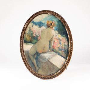 Antoine Calbet (1860 - 1944),  femme assise nue , huile sur carton, XXe