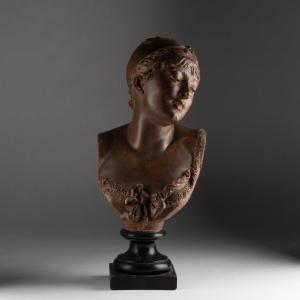 Albert-Ernest Carrier-Belleuse (1824-1887), buste de femme en terre cuite, XIXe