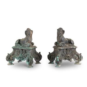 Paire de chenets en bronze aux sphinges, XIXe