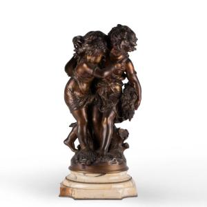  Louis Auguste Moreau (1855 - 1919), les enfants à la gerbe, bronze, XIXe