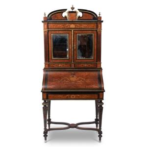 Bonheur du jour en bois de placage marqueté Napoléon III, XIXe 