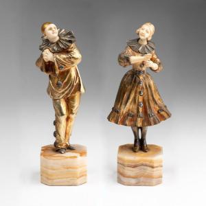 Georges Omerth (Act. 1895-1925), paire de sculptures  chryséléphantine, XIXe