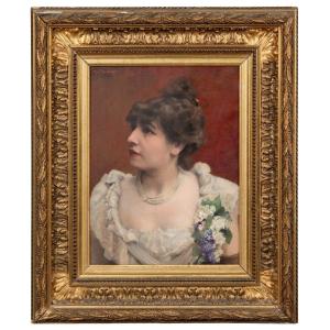 Josef Van Aarpp (XIXe),  Portrait de Sarah Bernhardt, huile sur toile, XIXe