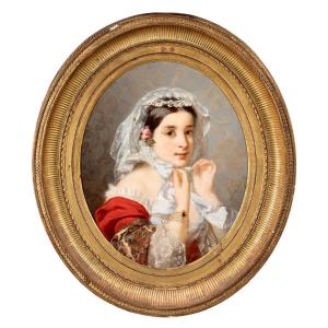 Armand Doré (1824-1882), jeune femme à la mantille, huile sur toile, XIXe