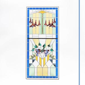 Stained Glass Panel Featuring A Basket Of Flowers, 20th