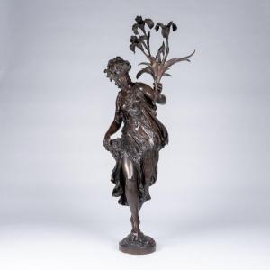 Mathurin Moreau (1822-1912), "flore", Bronze Torchiere Holder, 19th Century