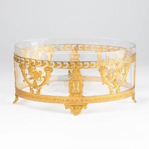 Grande coupe de centre de table ovale en verre, décor néoclassique de style Empire, XIXe