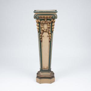 Sellette de style Louis XVI en bois laqué crème, vert et doré, XIXe