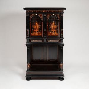 Charles Hunsinger (1823-1893) Et Charles Wagner, Cabinet Marqueté, XIXe