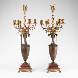 Henry Cahieux (1825-1854) And Ferdinand Barbedienne (1810-1892), Ibis Candelabra, 19th 