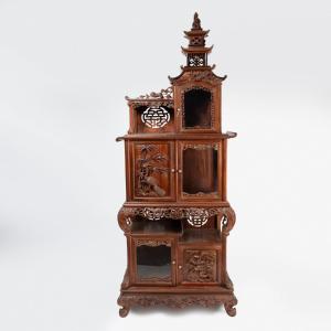 Indochinese Cabinet In Carved Exotic Wood, 20th Century