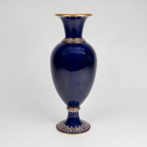 Sèvres Manufactory, Blue And Gilt Porcelain Vase With Enamel Decoration, 19th Century
