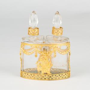 Support à deux flacons en cristal taillé et laiton doré, XIXe